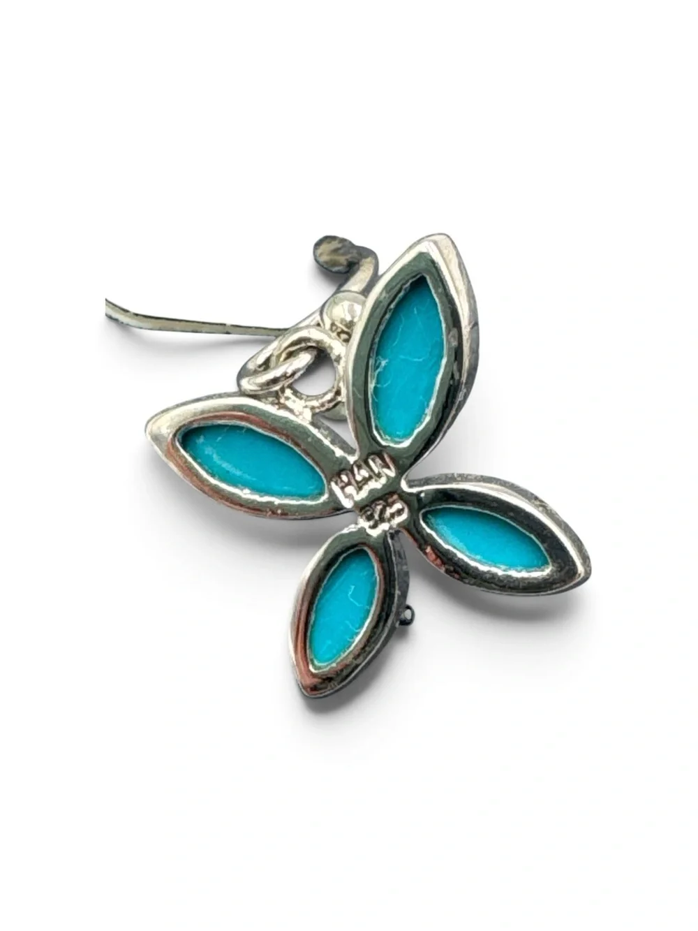 Vintage Southwest Sterling Silver Turquoise Butterfly Dangle Earrings 5/8”